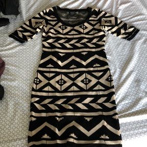 Black and cream printed sweater dress